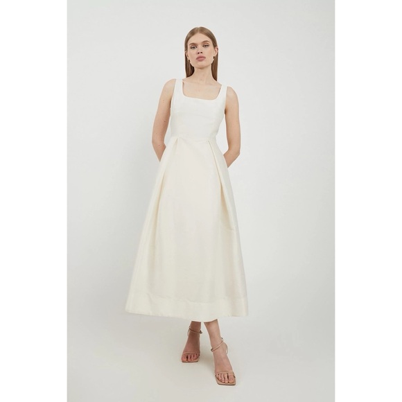 Karen Millen Lydia Millen Petite Taffeta Full Skirt Tailored Midi Dress Cream 6P - Picture 2 of 10